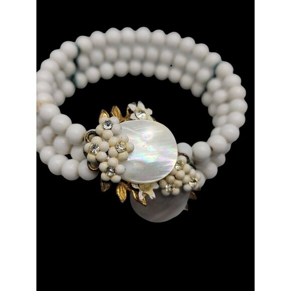 MOP Milk Bead Wrap Bracelet Multistrand Open End Mother of Pearl Disk Ends 7" - Picture 5 of 16